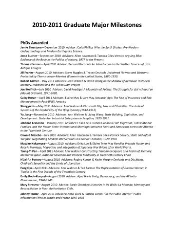 2010-2011 Graduate Major Milestones - University of Minnesota