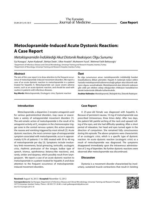 Metoclopramide-Induced Acute Dystonic Reaction: A Case Report