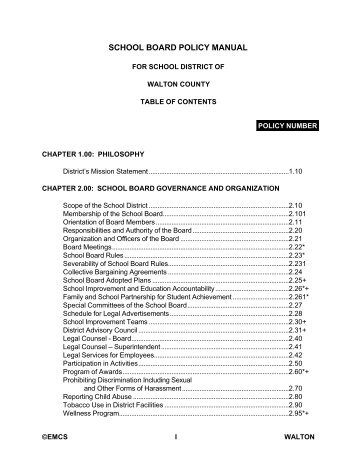 SCHOOL BOARD POLICY MANUAL - Walton County School District