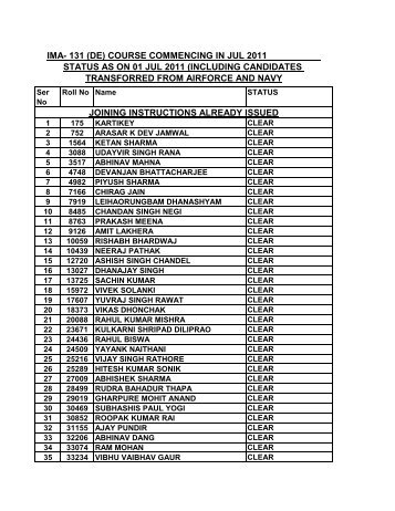 IMA- 131 (DE) COURSE COMMENCING IN JUL ... - Join Indian Army