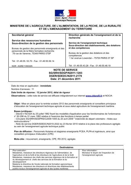 Note de service DGER/SDEDC/N2011-2179 - Ministère de l ...