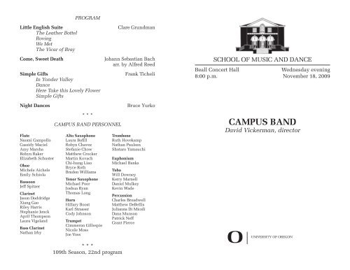 CAMPUS BAND - School of Music - University of Oregon