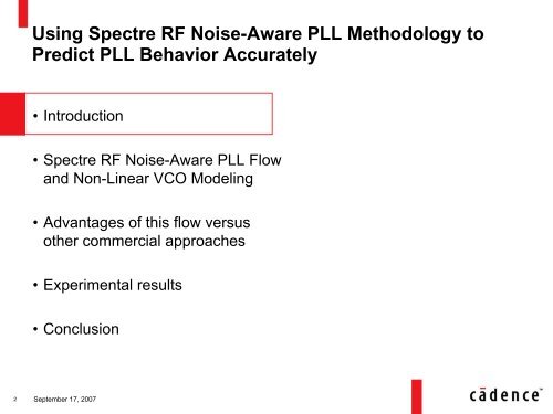 Accurate PLL Characterization Using Virtuoso Spectre RF Noise ...