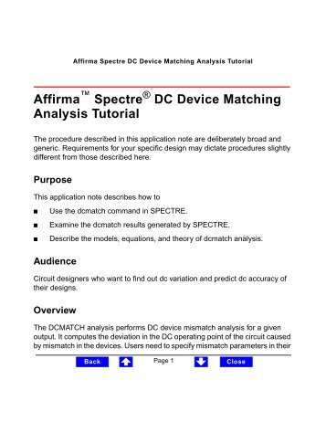 Affirma Spectre DC Device Matching Analysis Tutorial - Cadence ...