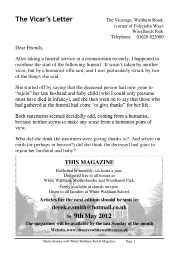 The Vicar's Letter - NET