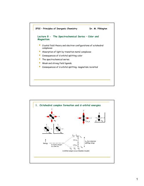 Lecture 8 The Spectrochemical Series Color And Magnetism 1