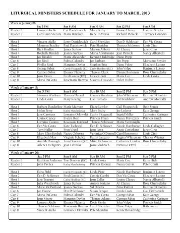 LITURGICAL MINISTERS SCHEDULE FOR JANUARY ... - St. Raphael