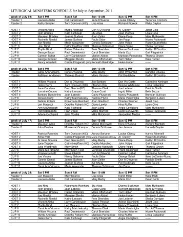 LITURGICAL MINISTERS SCHEDULE for July to ... - St. Raphael