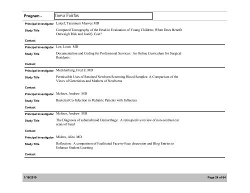 Inova Research Studies: Active/Enrolling - Inova Health System