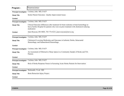 Inova Research Studies: Active/Enrolling - Inova Health System