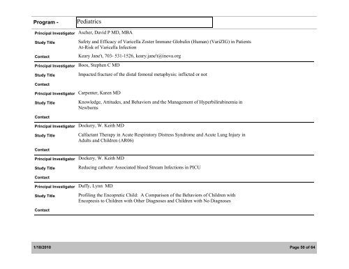 Inova Research Studies: Active/Enrolling - Inova Health System