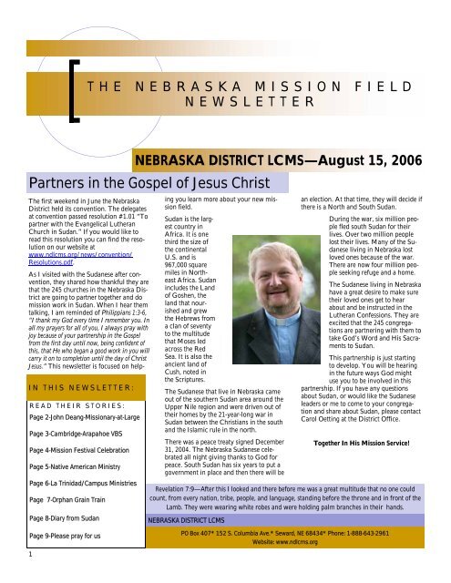 Partners in the Gospel of Jesus Christ - Nebraska District LCMS