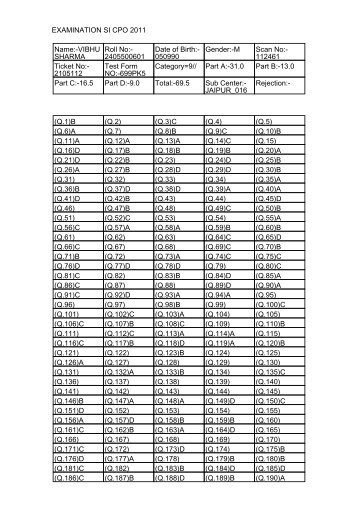 EXAMINATION SI CPO 2011 Name:-VIBHU SHARMA Roll No ... - SSC