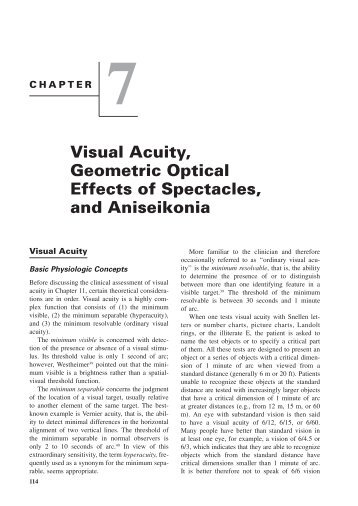 Visual Acuity, Geometric Optical Effects of Spectacles, and Aniseikonia