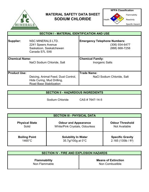 SALT (MSDS Sodium Chloride) - NSC Minerals