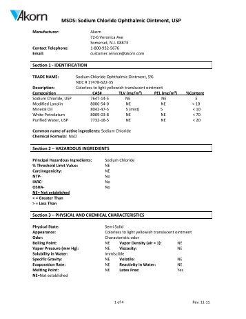 MSDS: Sodium Chloride Ophthalmic Ointment, USP