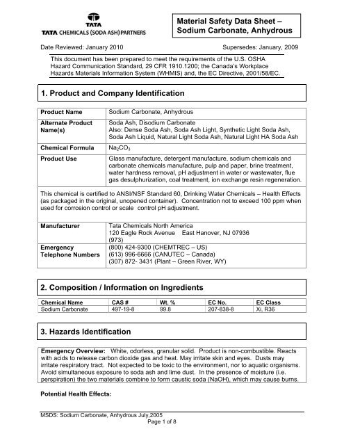 Crude Soda Ash Liquor Pdf 45kb Tata Chemicals