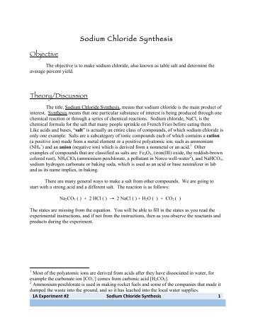 Sodium Chloride Synthesis Objective Theory/Discussion