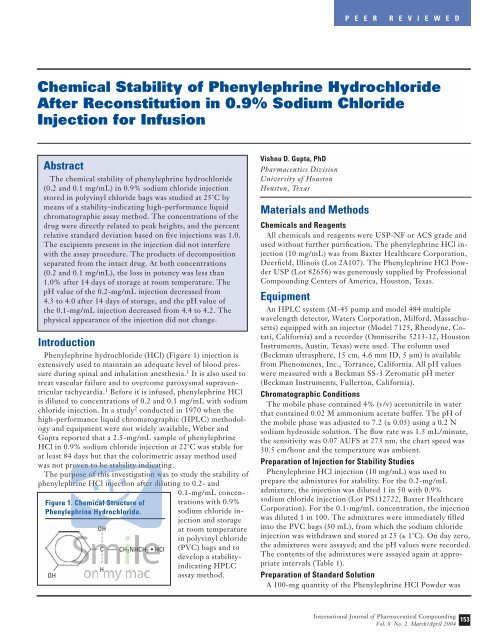 Chemical Stability of Phenylephrine Hydrochloride After ...