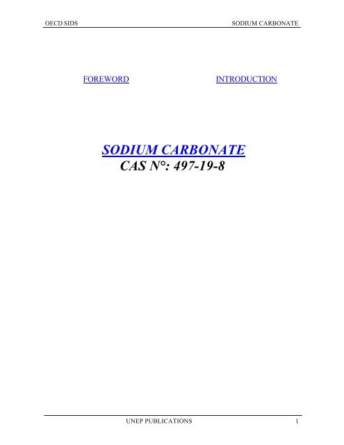 SODIUM CARBONATE CAS NÂ°: 497-19-8 - UNEP Chemicals