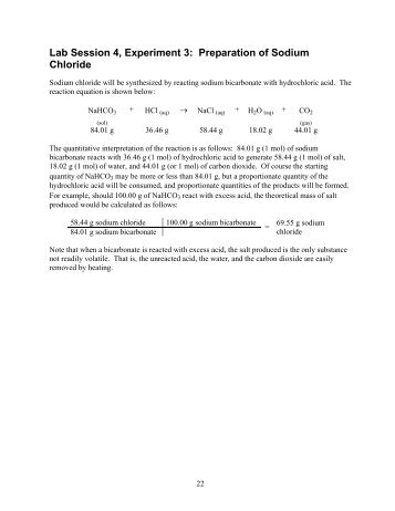 Lab Session 4, Experiment 3: Preparation of Sodium Chloride