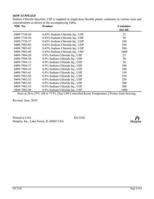 0.9% Sodium Chloride Injection, USP - Hospira