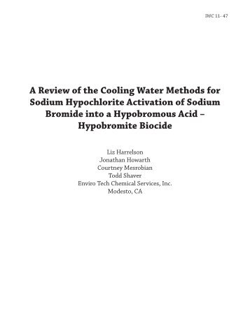 A Review of the Cooling Water Methods for Sodium Hypochlorite ...