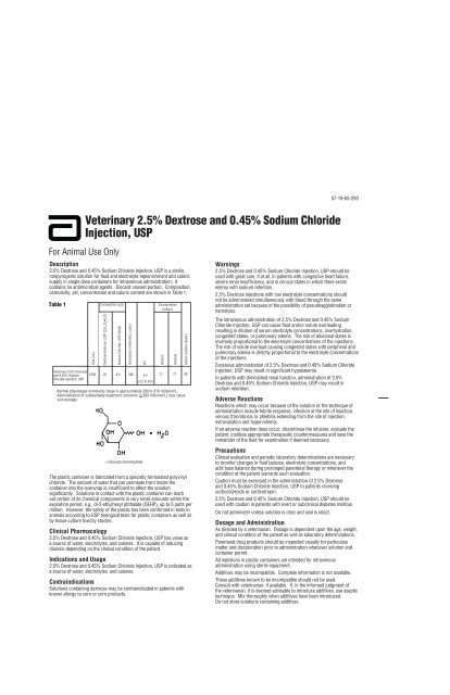 Veterinary 2.5% Dextrose and 0.45% Sodium Chloride Injection