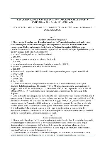 LEGGE Valle D'Aosta 58-1998 INDENNITà BILINGUISMO