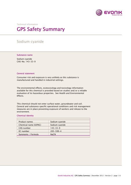 Sodium cyanide - Evonik Industries