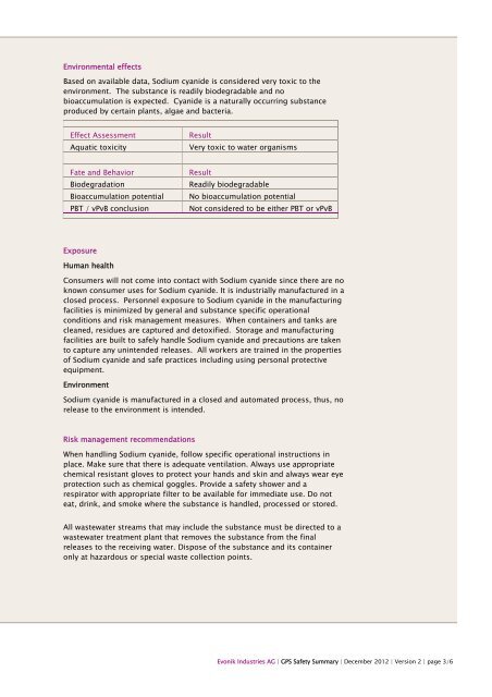 Sodium cyanide - Evonik Industries