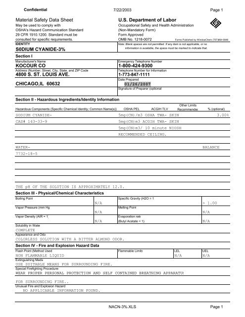 Material Safety Data Sheet OSHA 174 