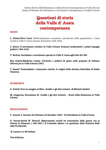 Questioni di storia della Valle d' Aosta contemporanea