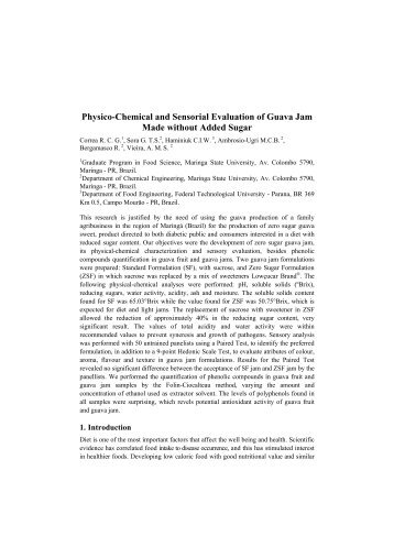 Physico-Chemical and Sensorial Evaluation of Guava Jam ... - Aidic