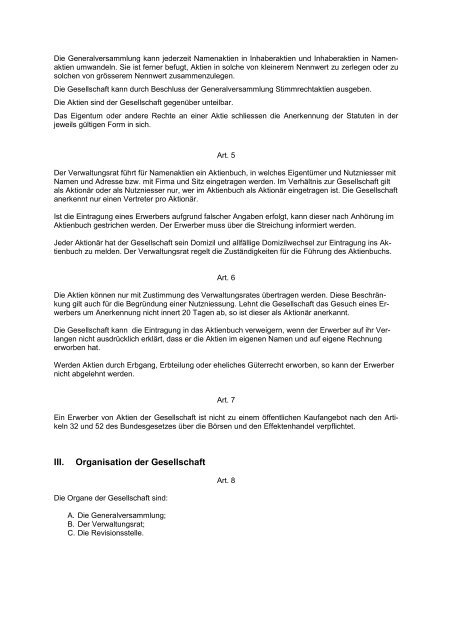 Statuten der Rapid Holding AG I. Firma, Sitz, Dauer und Zweck II ...