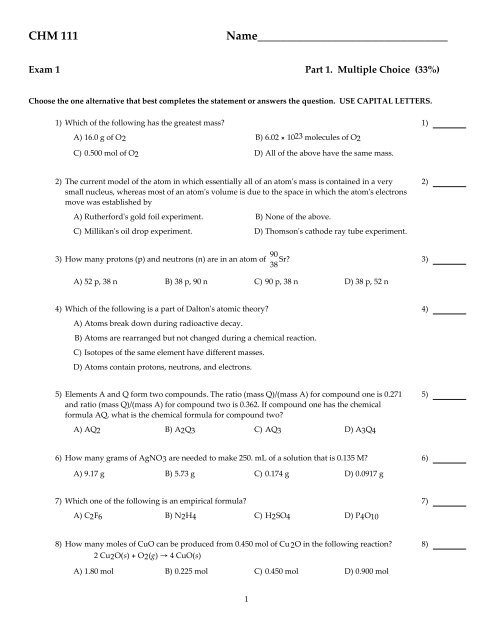 Chm 111 Name