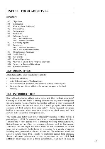 UNIT 10 FOOD ADDITIVES - IGNOU