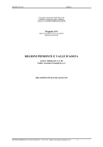 REGIONI PIEMONTE E VALLE D'AOSTA - Progetto AVI - Cnr