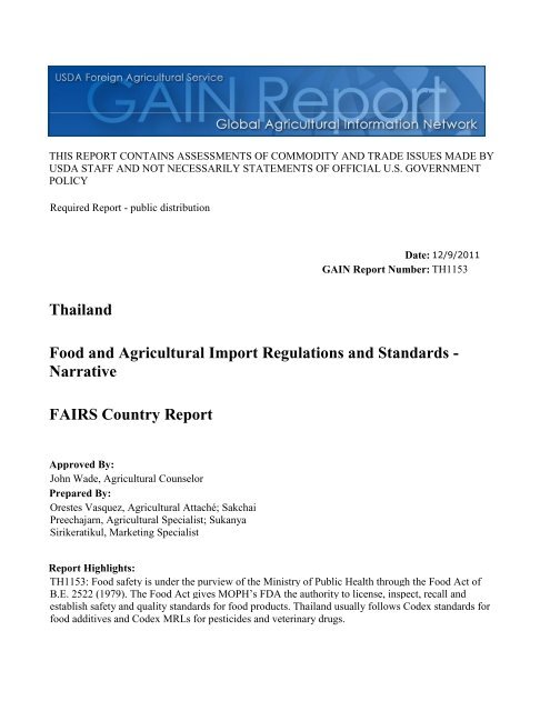 FAIRS Country Report Food and Agricultural Import ... - Agri Exchange