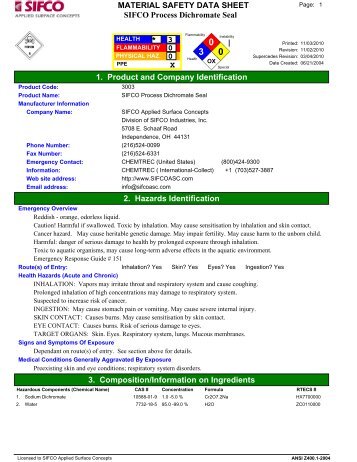 SIFCO Process Dichromate Seal MATERIAL SAFETY DATA SHEET ...