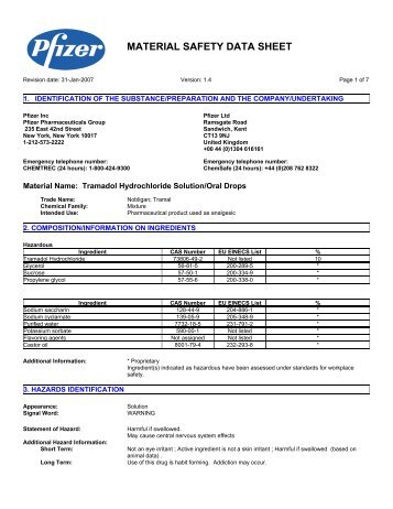 Material safety data sheet - Pfizer