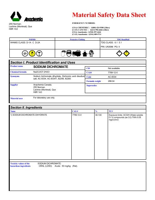 2822 SODIUM DICHROMATE (English) ANACHEMIA MSDS ...