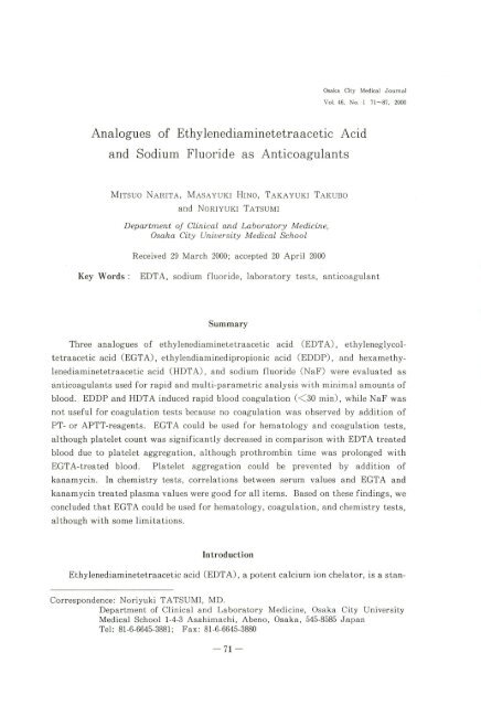 Analogues of Ethylenediaminetetraacetic Acid and Sodium Fluoride ...