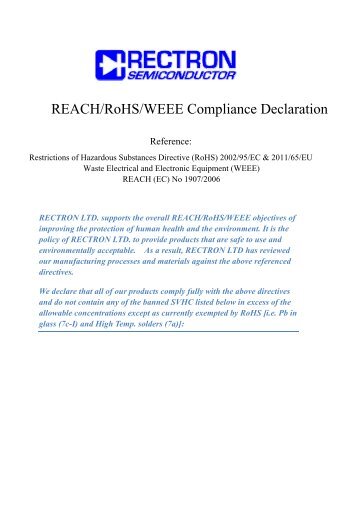 REACH/RoHS/WEEE Compliance Declaration - Rectron