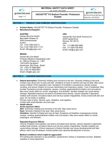 MATERIAL SAFETY DATA SHEET VACUETTE® FX Sodium ...