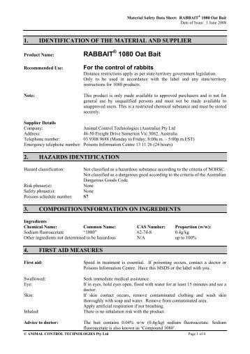 RABBAIT ® 1080 Oat Bait MSDS - Animal Control Technologies