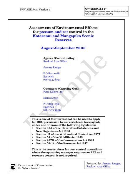 Conservation Environment Document Example DOC AEE example - Department of Conservation