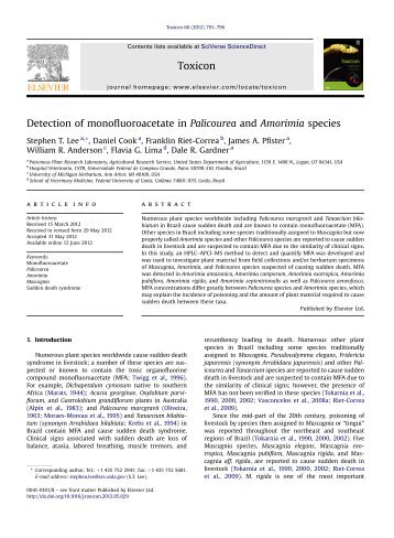 Detection of monofluoroacetate in Palicourea and Amorimia species