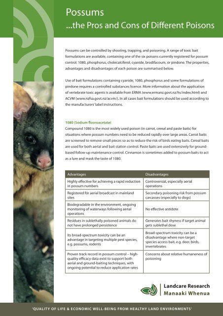 Pros and cons of different poisons - Landcare Research