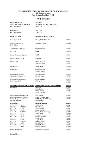Phone Directory - the Orleans Parish Civil District Court